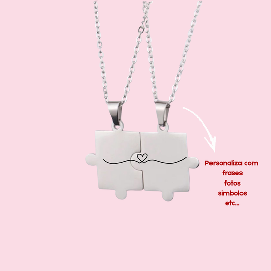 Conjunto Colar Puzzle Casal - Gravação Frente e Verso
